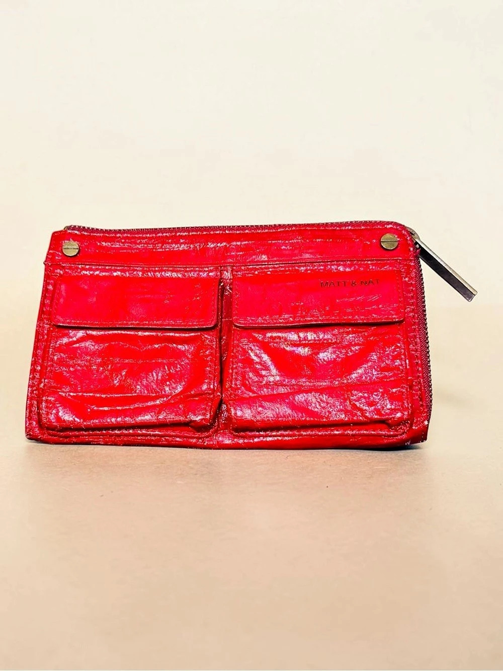 RARE Matt & Nat Red Zip-Around Wallet Vegan Leather